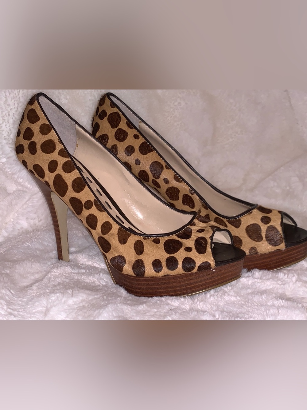 Enzo Angiolini Leopard Peep-Toe Platform Pumps - Brown